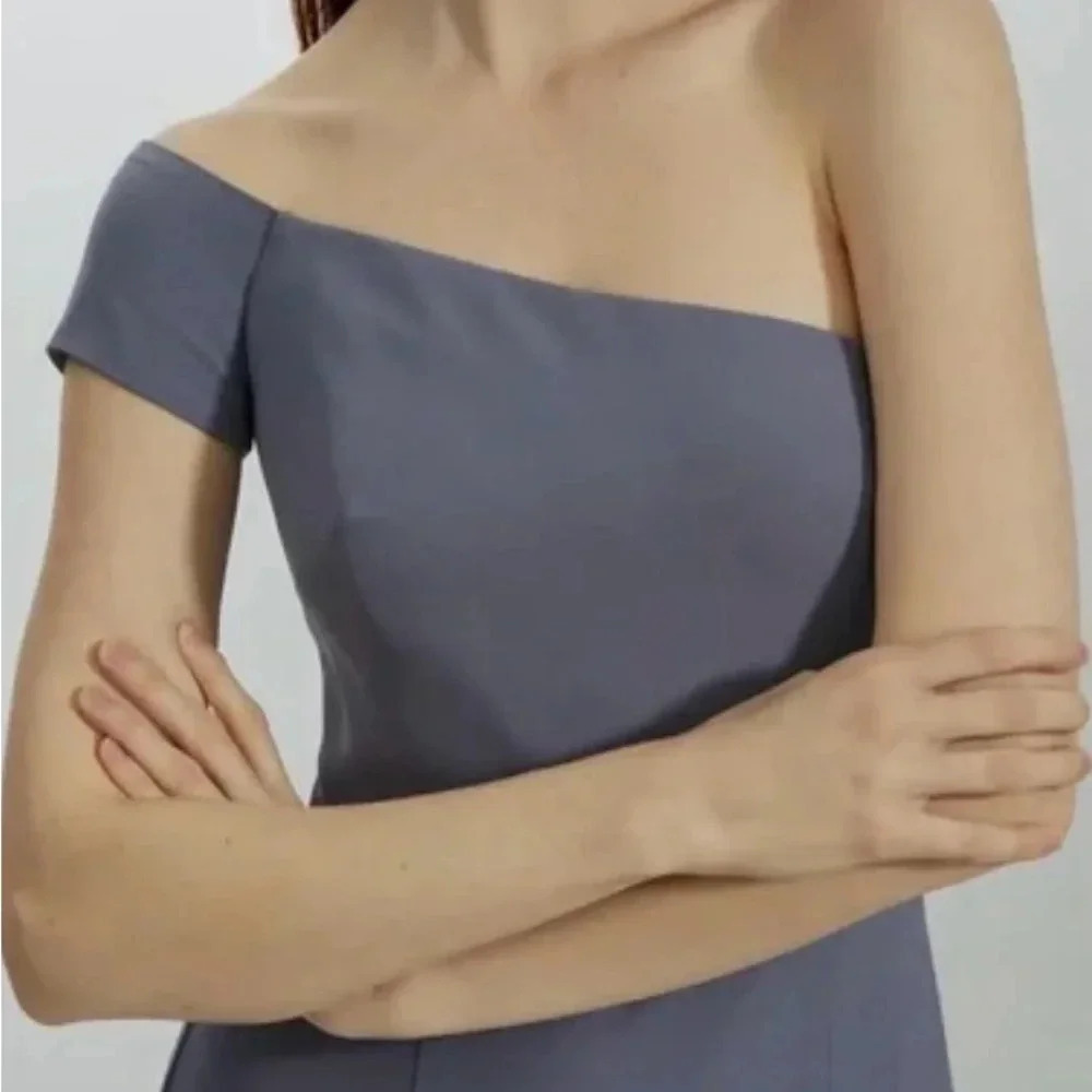 Amsale Yana Slate Crepe Prom Bridesmaid Formal Dress Long Size 12 - Picture 2 of 15